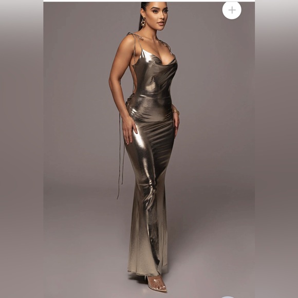 JLUXLABEL Dresses & Skirts - JLUXLABEL Shimmery Gold Cowl Neck Maxi Dress